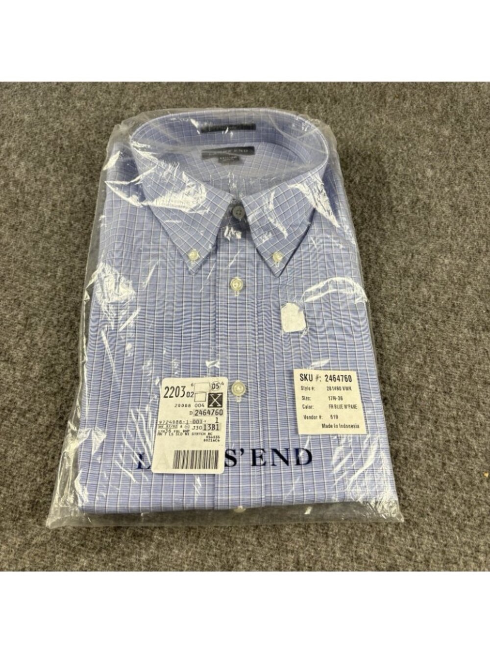 Lands’ End Vintage Dress Shirt 17.5-36 Blue Windowpane NOS Sealed - Picture 8 of 8